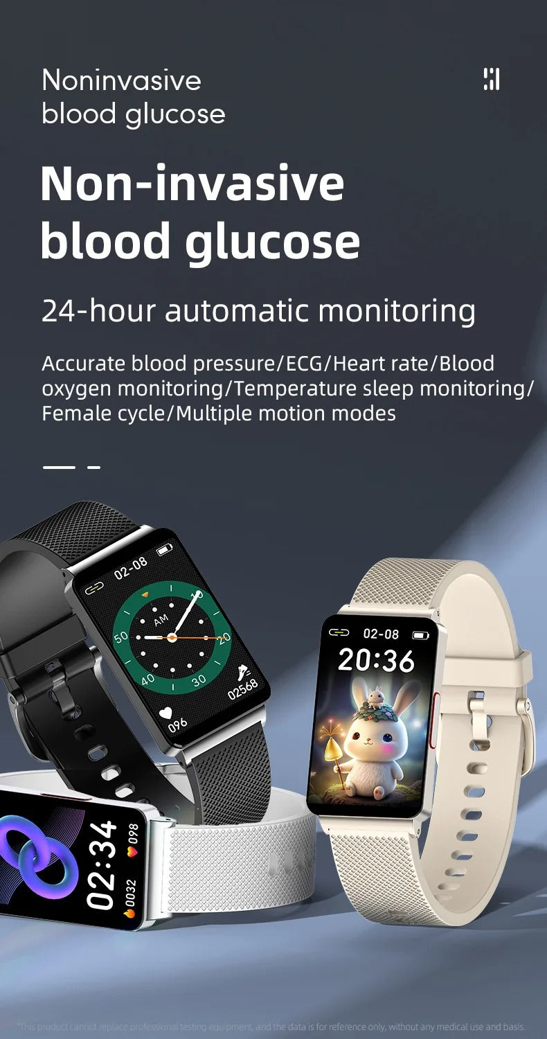 Premium Non-Invasive Blood Glucose Smartwatch – ECG, Heart Rate, Blood Pressure, Oxygen & Temperature Monitor, Waterproof Fitness Tracker with Touchscreen