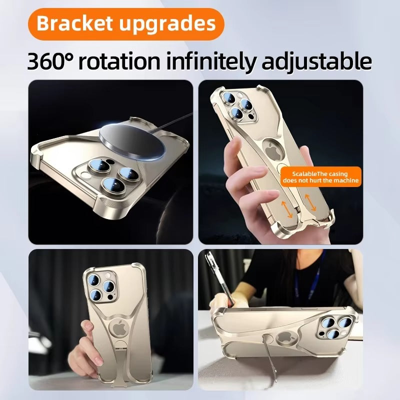 Premium Apple iPhone Case, MagSafe Compatible, Camera Lens & Screen Protection, Ultra Thin, Shockproof, Magnetic Full All Around Cover – Frameless Aluminum Alloy Case with Metal Holder, Stand & Heat Dissipation Design