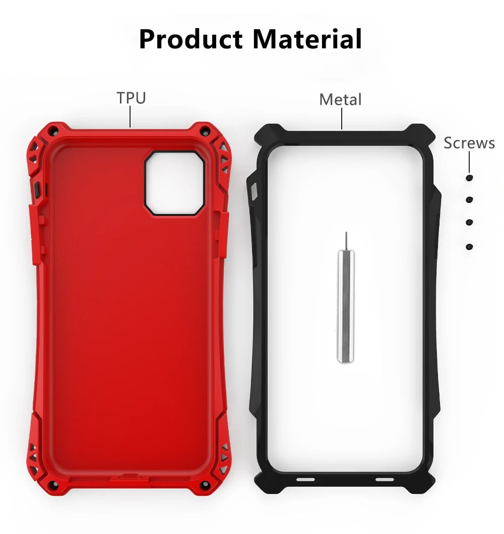 Robust Apple iPhone Case, MagSafe Compatible, Camera Lens & Screen Protection, Ultra Thin, Shockproof, Magnetic Full All Around Cover – Hard Metal Armor Case with Aluminum Alloy & TPU Silicone Shockproof Design