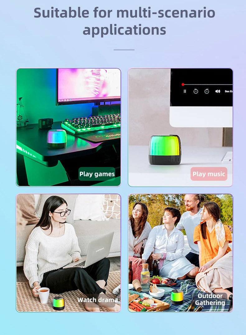 Premium RGB Bluetooth Speaker – Portable Wireless Mini Subwoofer with HiFi Stereo Sound, 360° Surround, TWS Pairing, TF Card, Long Battery Life
