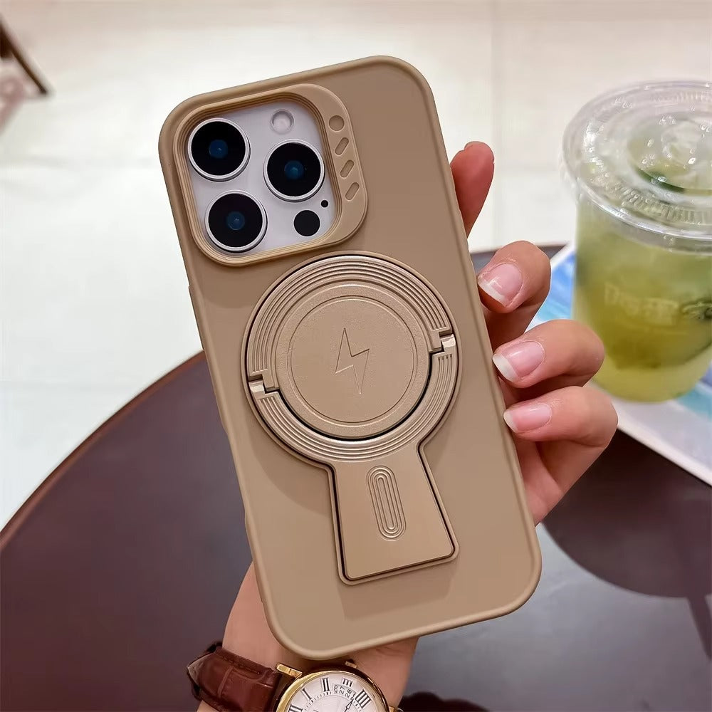 Luxury Apple iPhone Case, MagSafe Compatible, Camera Lens & Screen Protection, Ultra Thin, Shockproof, Magnetic Full All Around Cover – Invisible Folding Bracket Silicone Case with Soft Touch Finish