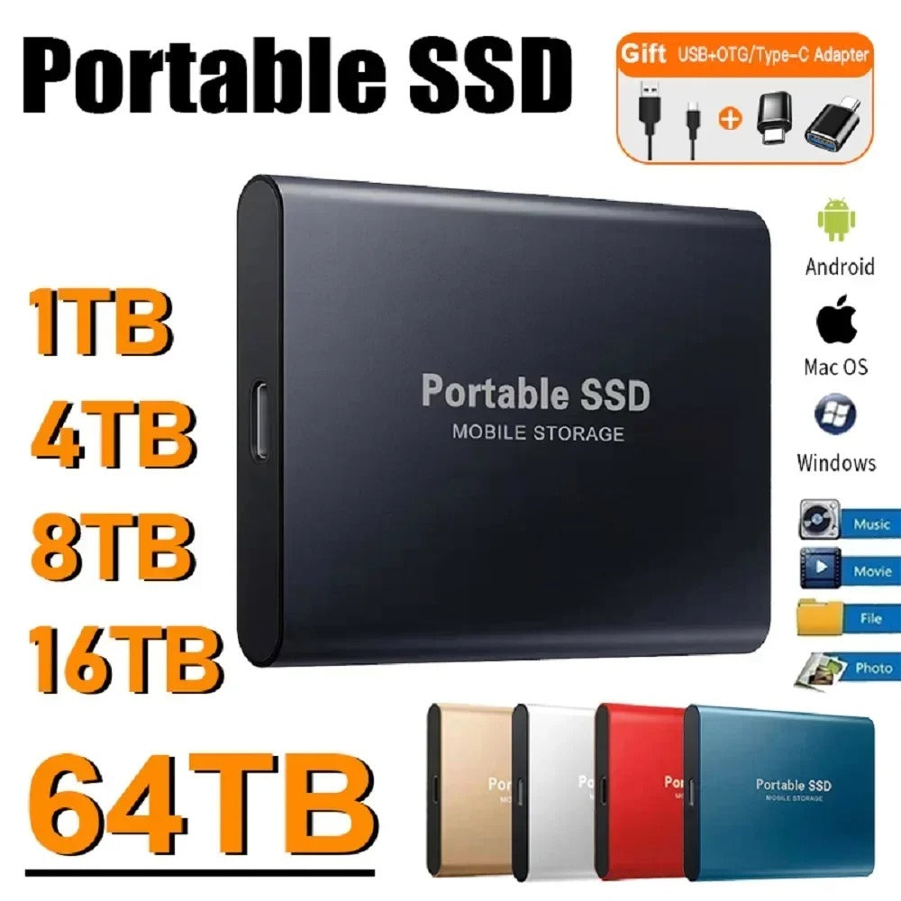 High-Speed External SSD 1TB 2TB – Portable USB 3.1 Solid State Drive, Ultra Slim, Shockproof, Waterproof, Type-C & USB Compatible for Mac/Windows PCs