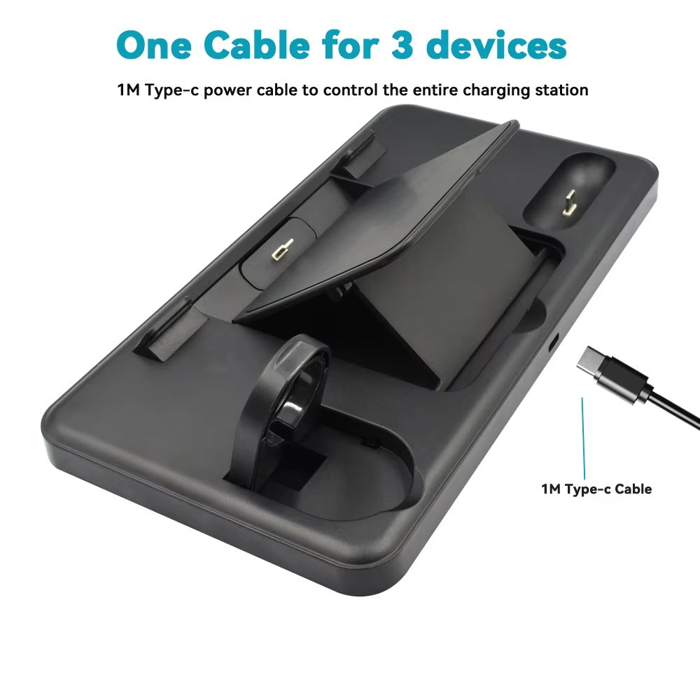 Premium 3 in 1 Charging Station – Portable Type-C Fast Charger Stand and Desk Holder for iPhone, Apple Watch and AirPods with Cable Included
