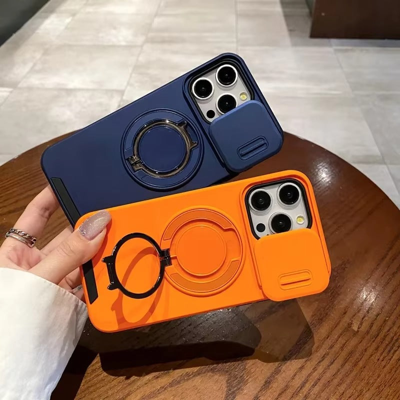 High Quality Apple iPhone Case MagSafe Compatible, Camera Lens & Screen Protection Cover with Slide Lens & Armor Bracket