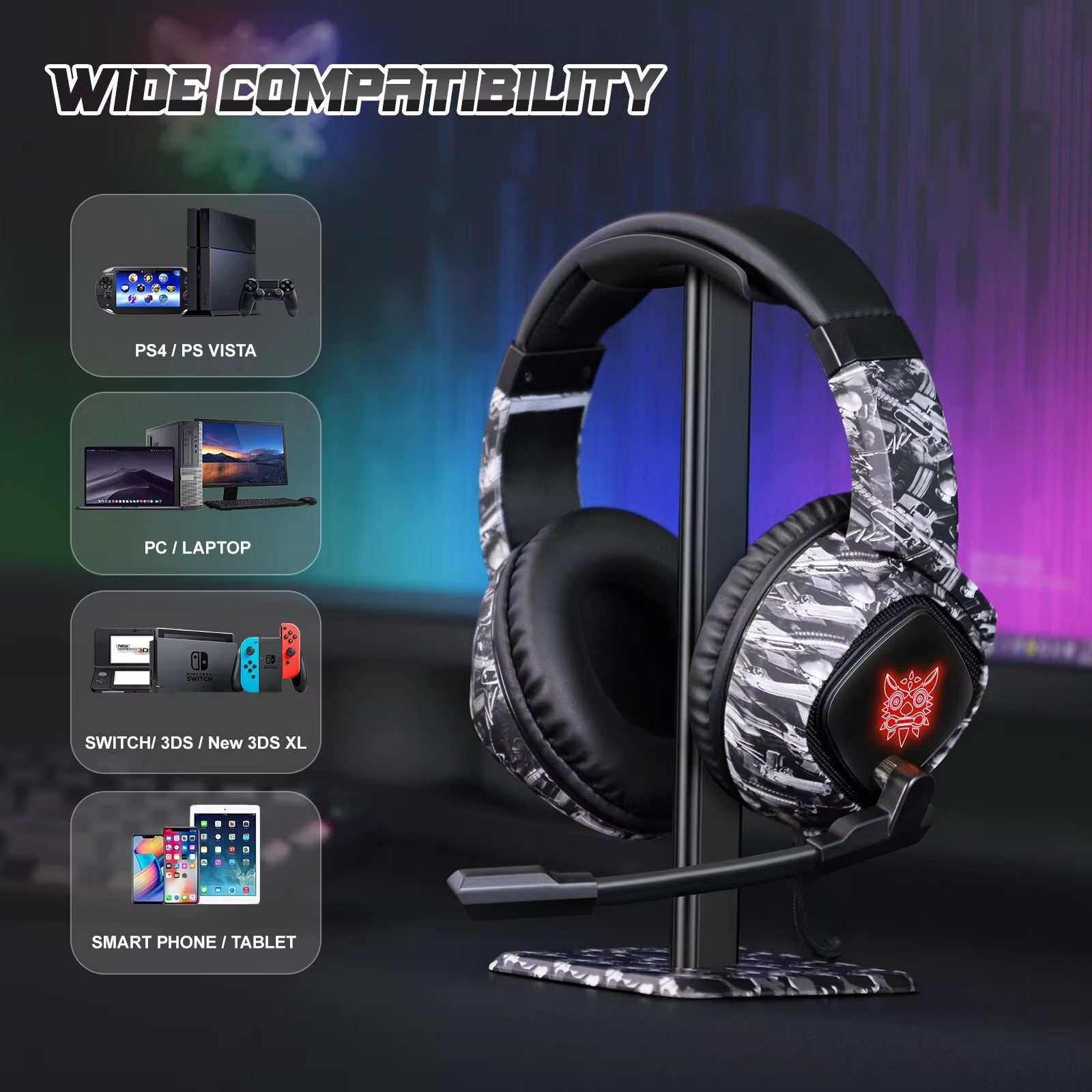 High Quality, Wired Gaming Headset with Microphone Stereo Over-Ear  with Clear Sound for Apple Devices and Gaming Consoles