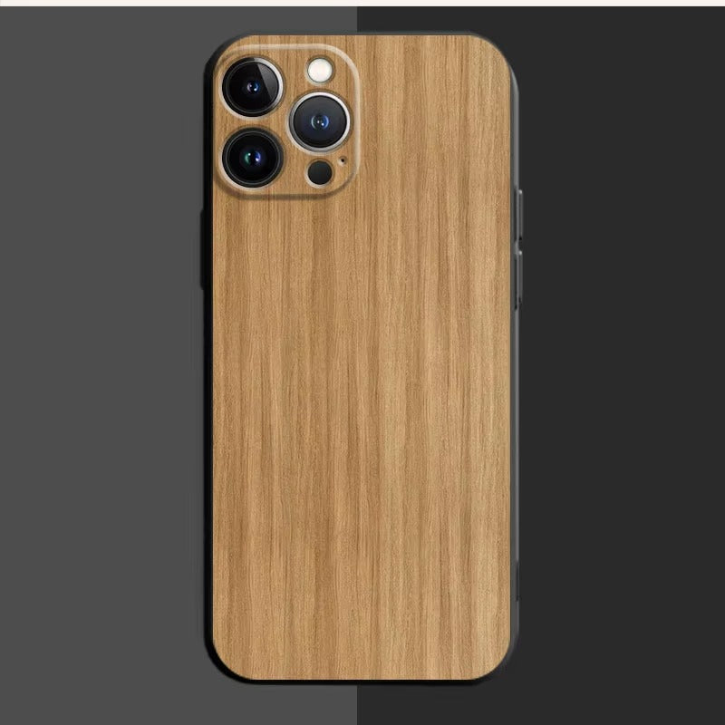 Premium Wood Grain iPhone Case MagSafe Compatible Ultra Thin Magnetic with Smooth Brown Texture and Metallic Frame Design