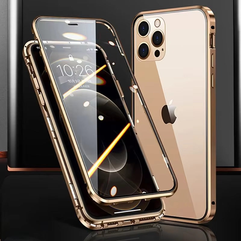 Premium Apple iPhone Case, Ultra Thin Shockproof Magnetic Full All Around Protection Cover with Double Glass Bumper Frame