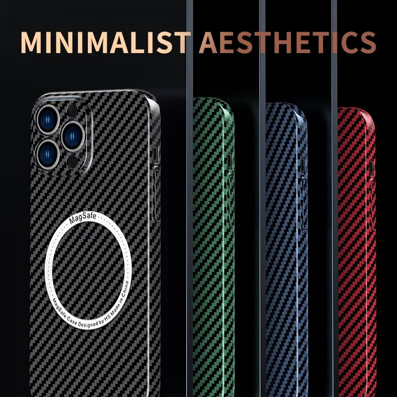 Premium Carbon Fiber Apple iPhone Case, MagSafe Compatible, Ultra Thin Magnetic Screen and Camera Guard, Sleek Matte Finish