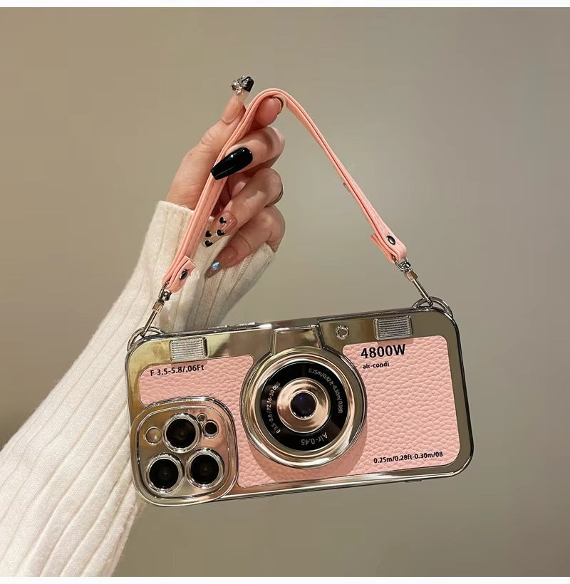 Premium Apple iPhone Case, MagSafe Compatible, Camera Lens & Screen Protection, Ultra Thin, Shockproof, Magnetic Full All Around Cover – Plated Camera Style Case with Lychee Texture & Anti-Fall Leather Rope