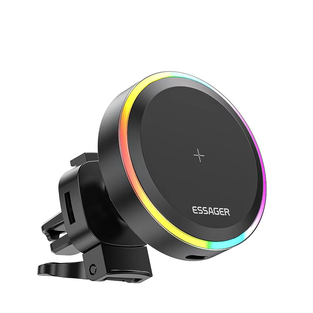 Premium, RGB, Magnetic Car Phone Holder, with 15W Qi Wireless Charging, Dashboard or Vent Mount, Fast Charger Stand for iPhone