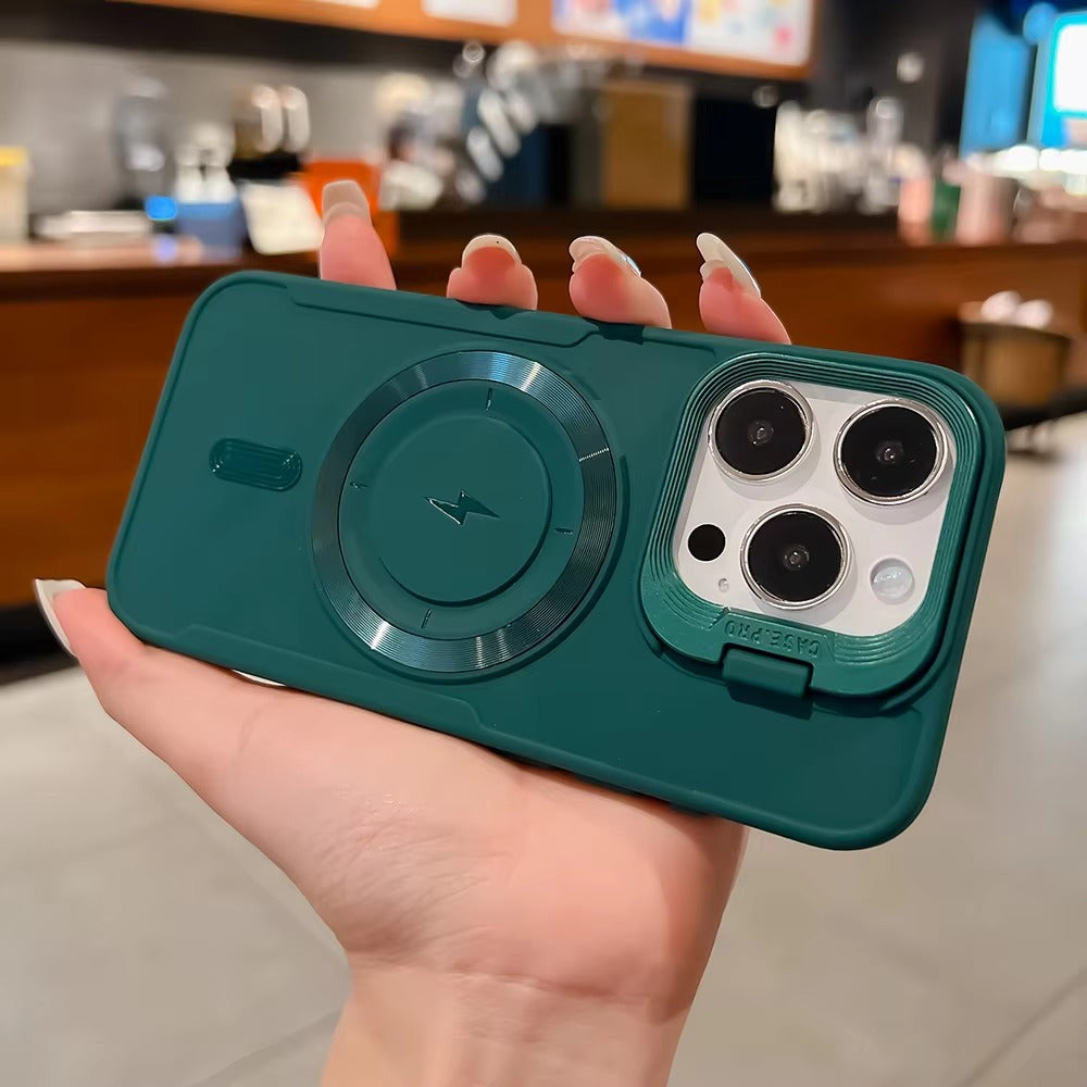 Premium Apple iPhone Case, MagSafe Compatible, Camera Lens & Screen Protection, Ultra Thin, Shockproof, Magnetic Full All Around Cover – Soft Silicone Case with Wrist Strap, Magnetic Lanyard & Lens Stand Bracket