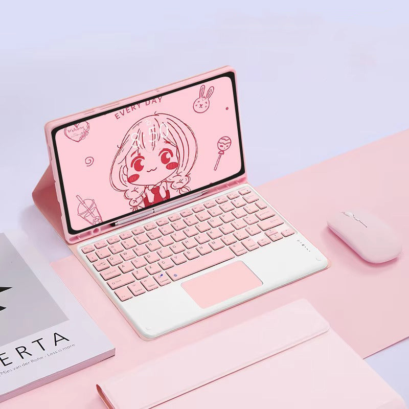 Luxury Wireless Keyboard Case with Free Mouse – Bluetooth Keyboard Cover with Touchpad, Leather Texture, Built-in Battery, for 10–11 inch Tablets, Solid Color Design