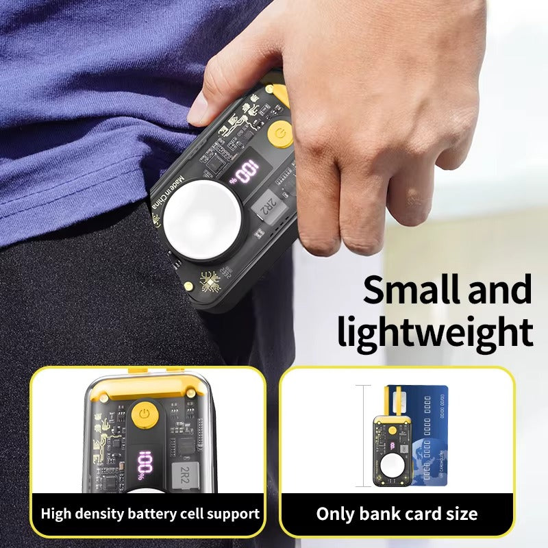 Premium, 10000mAh Wireless Power Bank with Built-in Cable – PD 20W Fast Charging Battery Source for Apple Watch S1–S9, iPad Air