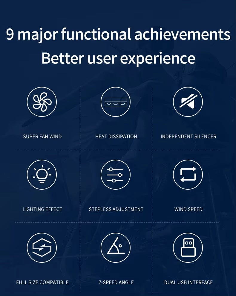 High-Performance, RGB, Gaming Laptop Stand, Air Cooler, Notebook Holder, with 6 Fans, Adjustable, Foldable Base, for 12, 13, 14, 15, 16, 17 Inch Laptops