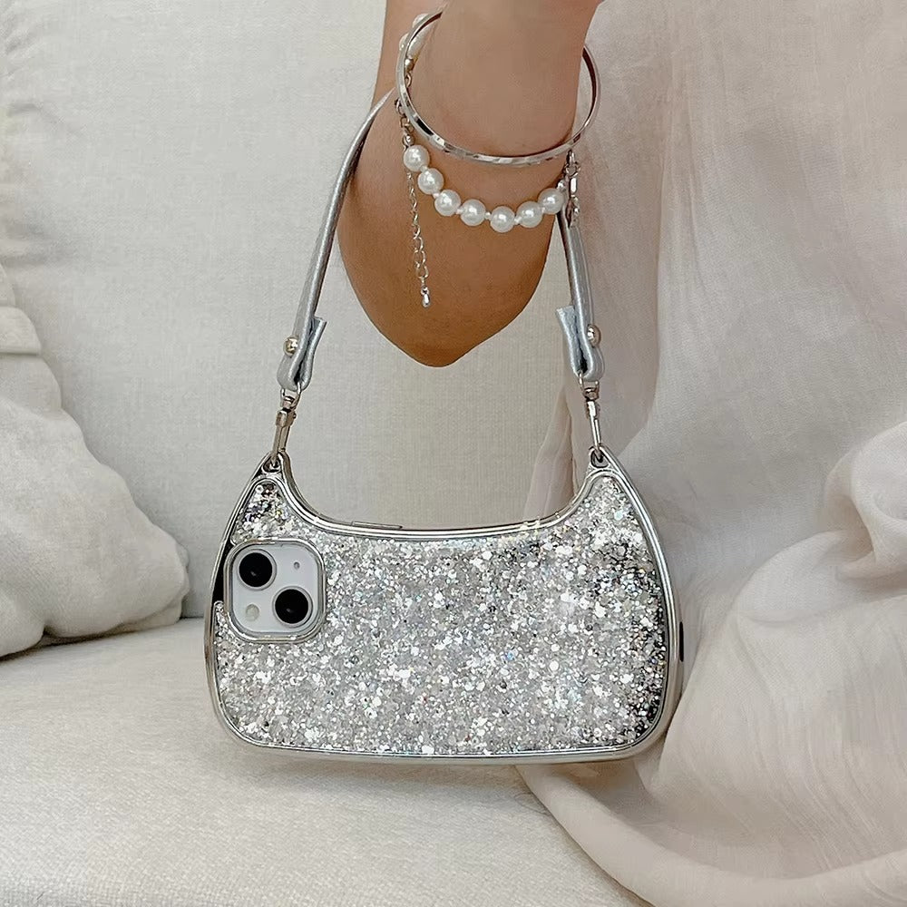 Luxury Apple iPhone Case, MagSafe Compatible, Camera Lens & Screen Protection, Ultra Thin, Shockproof, Magnetic Full All Around Cover – Electroplated Handbag Style Case with Soft Body & Hand Strap