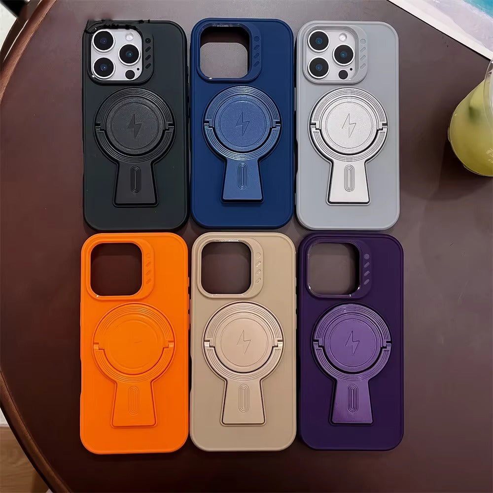 Luxury Apple iPhone Case, MagSafe Compatible, Camera Lens & Screen Protection, Ultra Thin, Shockproof, Magnetic Full All Around Cover – Invisible Folding Bracket Silicone Case with Soft Touch Finish