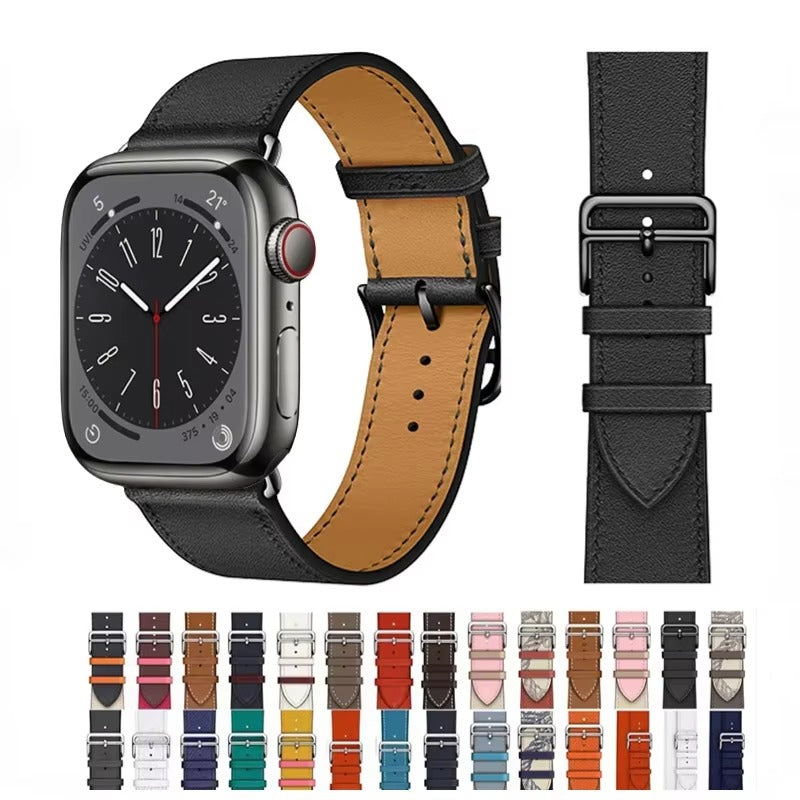 Luxury Genuine Leather Watch Band – Classic, Adjustable, Comfortable Strap for 40mm to 49mm Smartwatches, Men's and Women's 