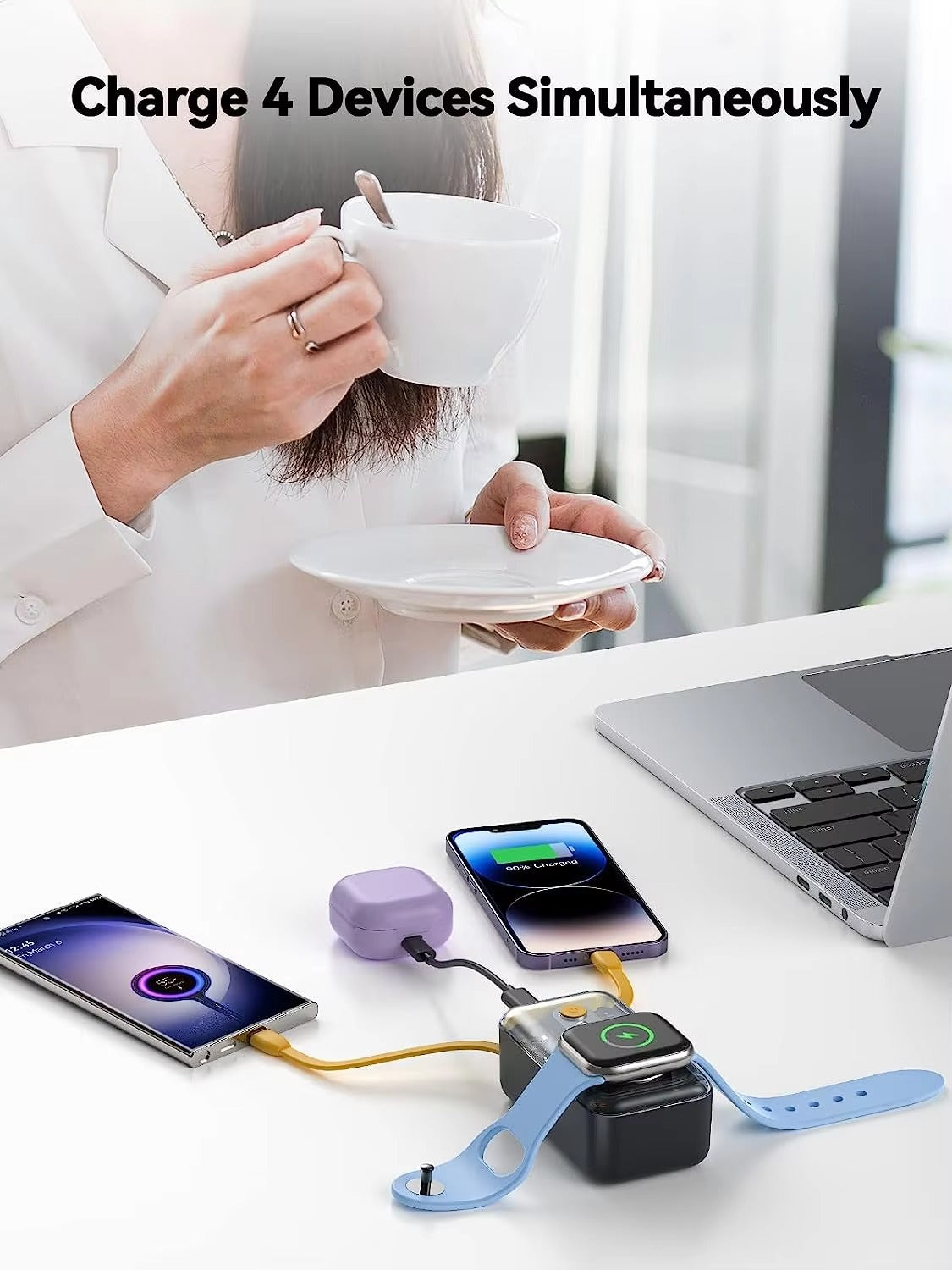 Premium, 10000mAh Wireless Power Bank with Built-in Cable – PD 20W Fast Charging Battery Source for Apple Watch S1–S9, iPad Air