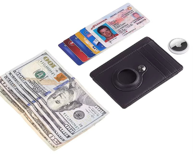 Premium Leather Airtag Wallet – Slim Anti-Lost Card Holder with GPS Tracker Slot, RFID Blocking, Scratch-Resistant Case for Men & Women