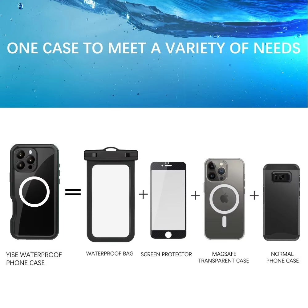Premium Apple iPhone Case MagSafe Compatible, Camera Lens & Screen Protection, Cover with IP68 Waterproof TPU Armor