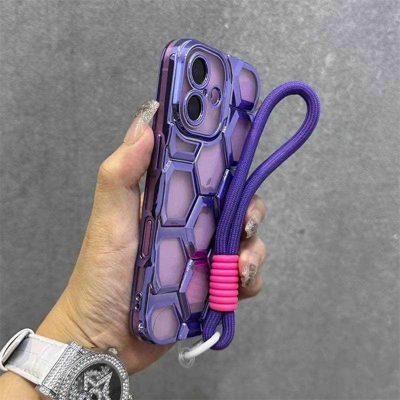 Luxury Apple iPhone Case, MagSafe Compatible, Camera Lens & Screen Protection, Ultra Thin, Shockproof, Magnetic Full All Around Cover – Clear Electroplated TPU Case with Football Design & Wrist Hand Chain