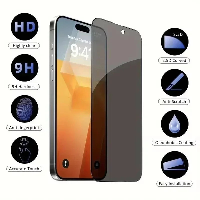 Premium 5Pcs Full Cover Privacy Screen Protector Anti-Spy Tempered Glass Scratch-Resistant & Water-Resistant for Apple iPhone