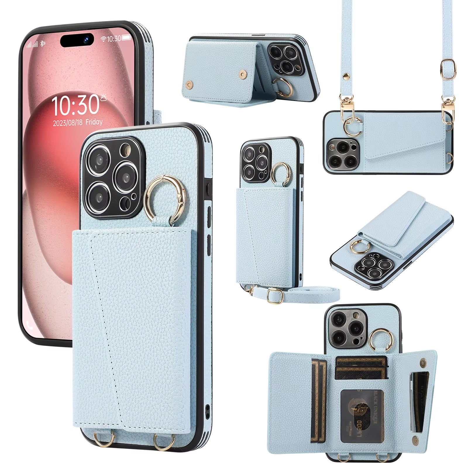High-End Apple iPhone Case, MagSafe Compatible, Camera Lens & Screen Protection, Ultra Thin, Shockproof, Magnetic Full All Around Cover – Crossbody Leather Wallet Case with Finger Ring Buckle & Card Slots