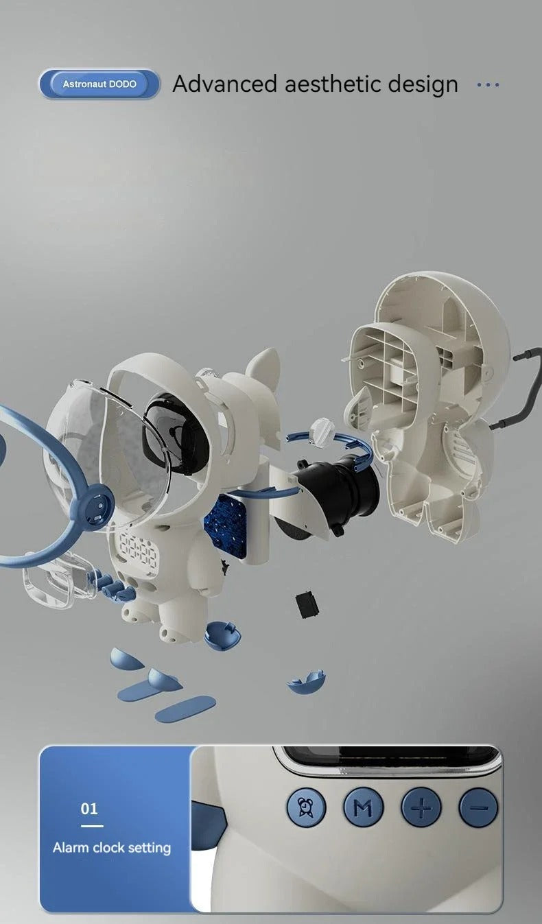 Premium Bluetooth Speaker with Smart Alarm Clock for iPhone – Astronaut Design with FM Radio, Custom Night Light