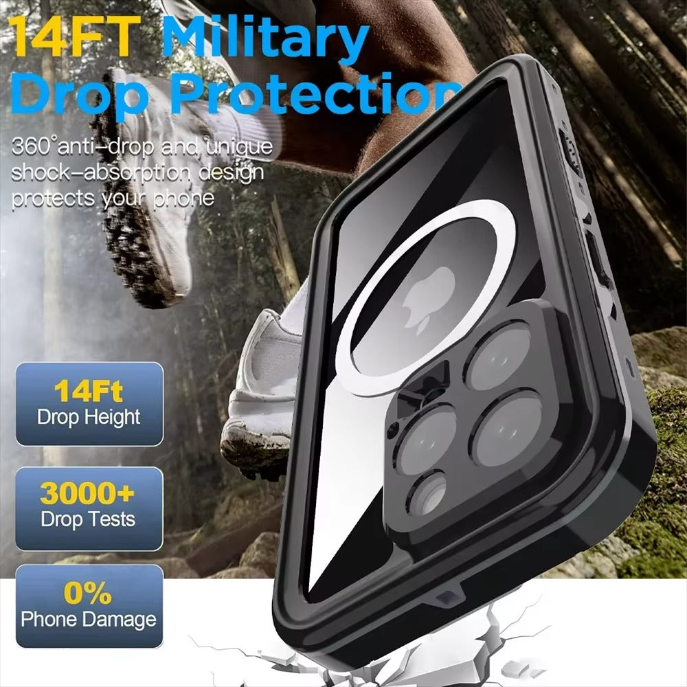 Robust Apple iPhone Case MagSafe Compatible, Camera Lens & Screen Protection, Ultra Thin Shockproof Magnetic Full All Around Protection Cover with IP68 Waterproof Diving Design