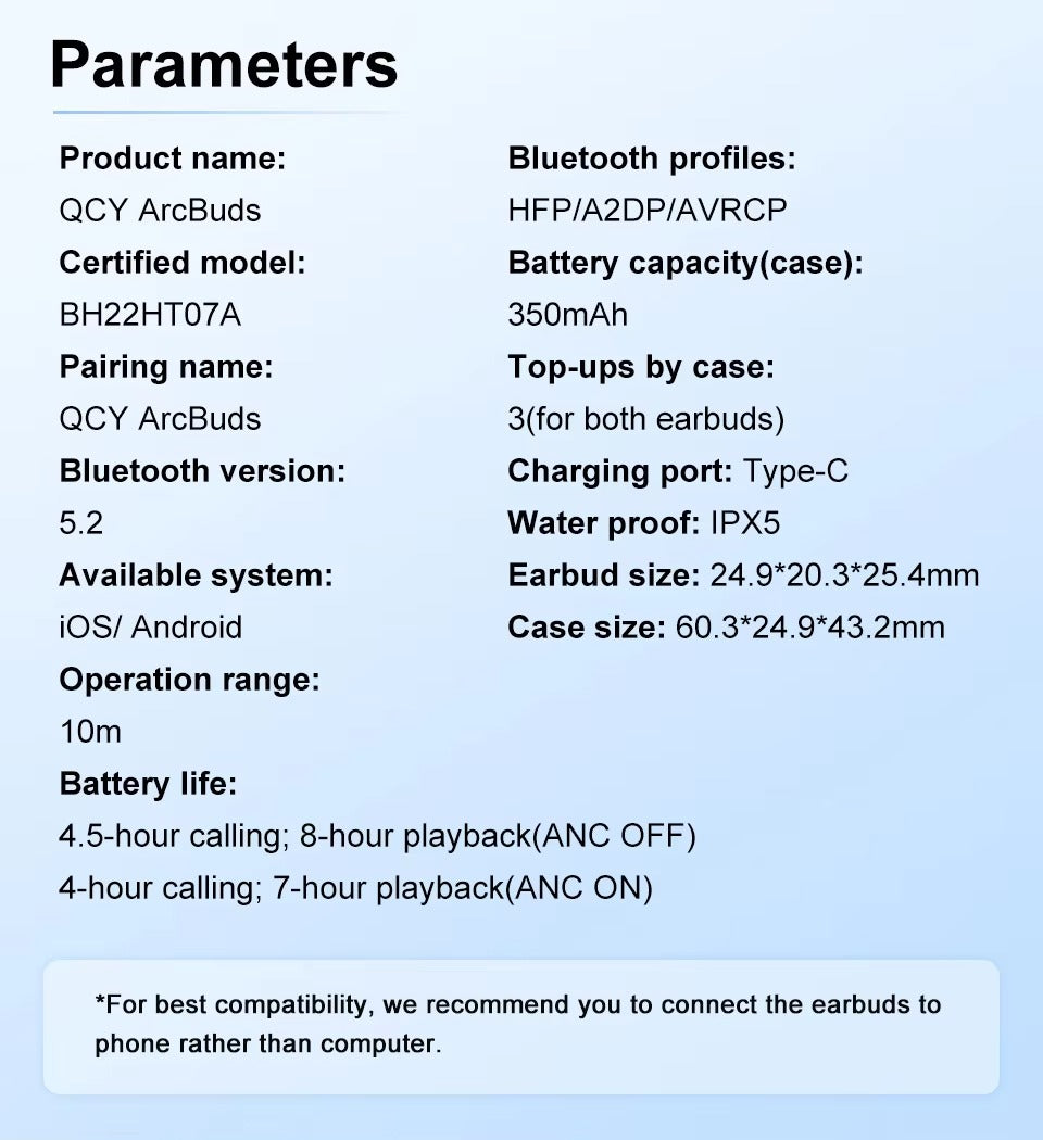 Premium Wireless Earbuds with ANC, 40dB Noise Cancelling, Bluetooth 5.0 TWS HiFi Headphones with 6 Mics, AI HD Calling,  