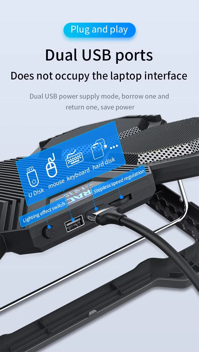 High-Performance, RGB, Gaming Laptop Stand, Air Cooler, Notebook Holder, with 6 Fans, Adjustable, Foldable Base, for 12, 13, 14, 15, 16, 17 Inch Laptops