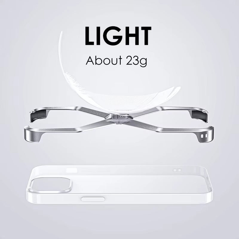 Luxury Apple iPhone Case, MagSafe Compatible, Camera Lens & Screen Protection, Ultra Thin, Shockproof, Magnetic Full All Around Cover – Rimless Aluminum X-Frame Case with Heat Dissipation & Removable Armor Design