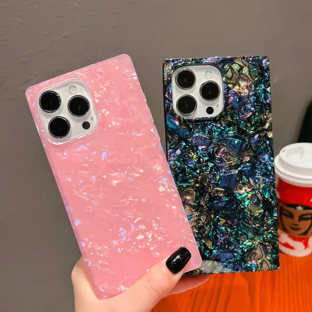 Luxury Apple iPhone Case, MagSafe Compatible, Camera Lens & Screen Protection, Ultra Thin, Shockproof, Magnetic Full All Around Cover – Colorful Abalone Mother of Pearl Case with Slim Rectangle Edge & Soft Silicone Design