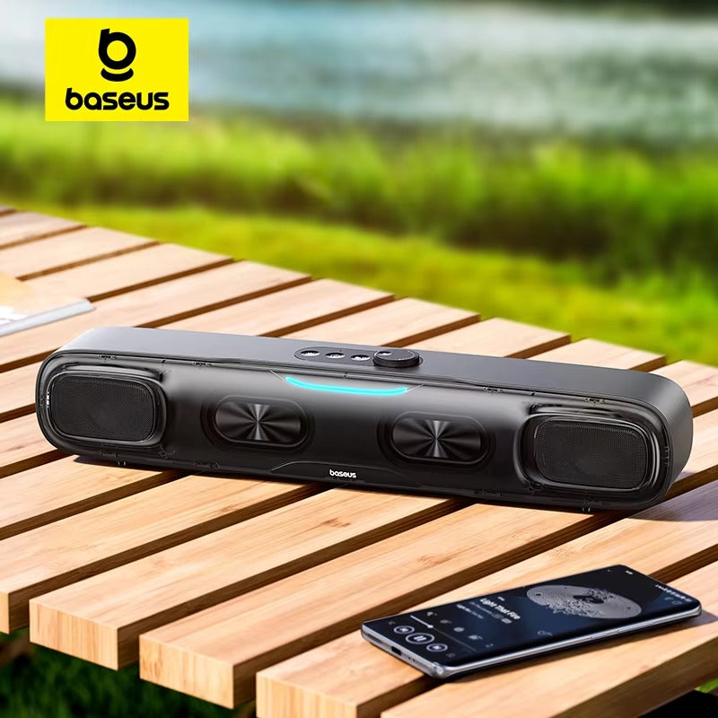 Premium Mini Bluetooth Soundbar for iPhone & Mac – Desk Speaker with 3D Surround Audio, Triple-Mode Playback, Subwoofer 