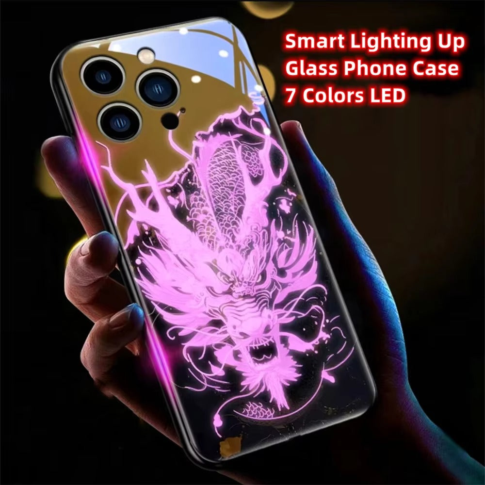 Premium Apple iphone  Case, LED Flash, Sound Reactive, Shockproof, Ultra Thin, Full Body Protection, Golden Dragon Luminous Glass Cover