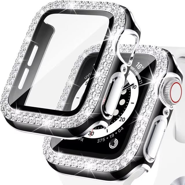 Luxury, Bling Diamond Case with Glass Screen Protector for Apple Watch –   for 38mm, 40mm, 41mm, 42mm, 44mm, 45mm