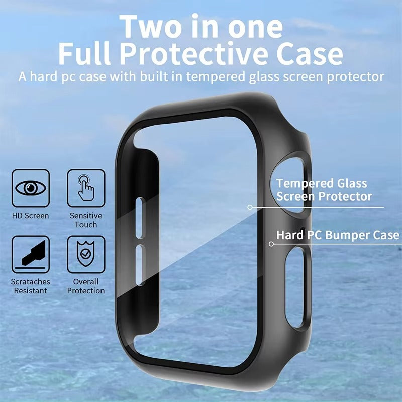 Premium Glass Screen Protector with Case Cover – Full Coverage Shockproof Protective Shell for 38mm to 45mm Smartwatch