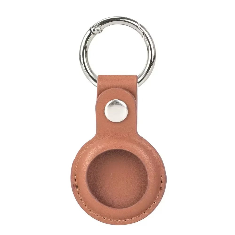 Luxury Leather AirTag Keychain Holder – Anti-Scratch Pet Tracker Cover, Secure Snap Button, Stylish Protective Case for iOS, Key Ring Included