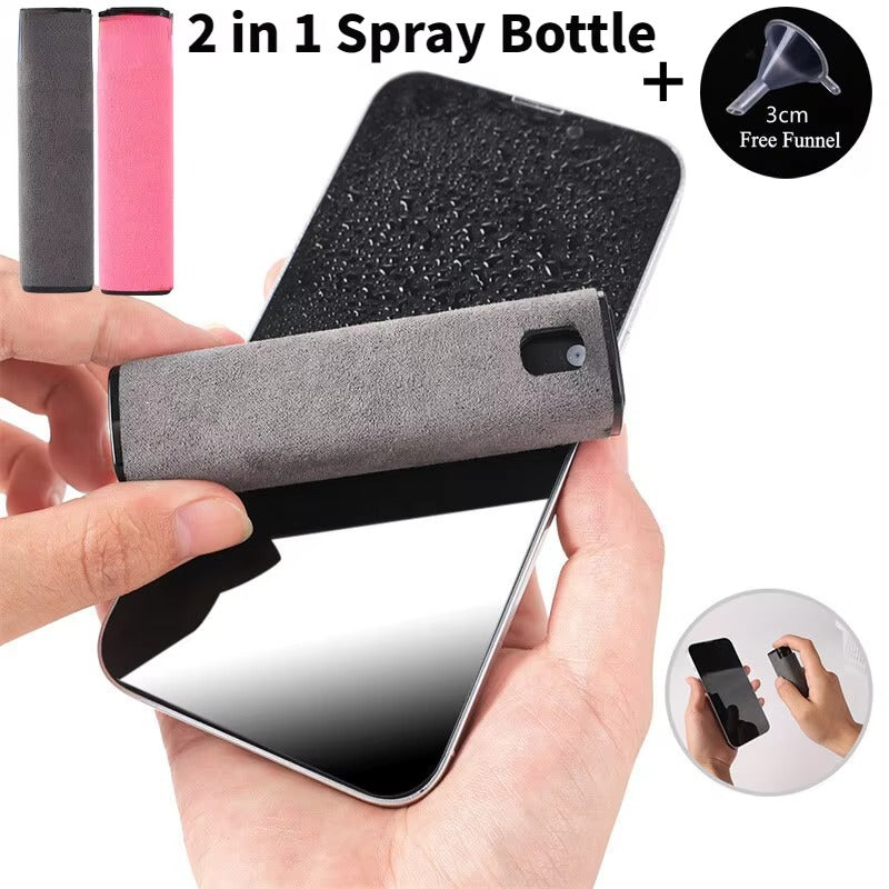 High Quality 2-in-1 Screen Cleaner Spray Reusable Cleaning Cloth for Cell Phones, iPads, Computers, Glasses, and Tablets