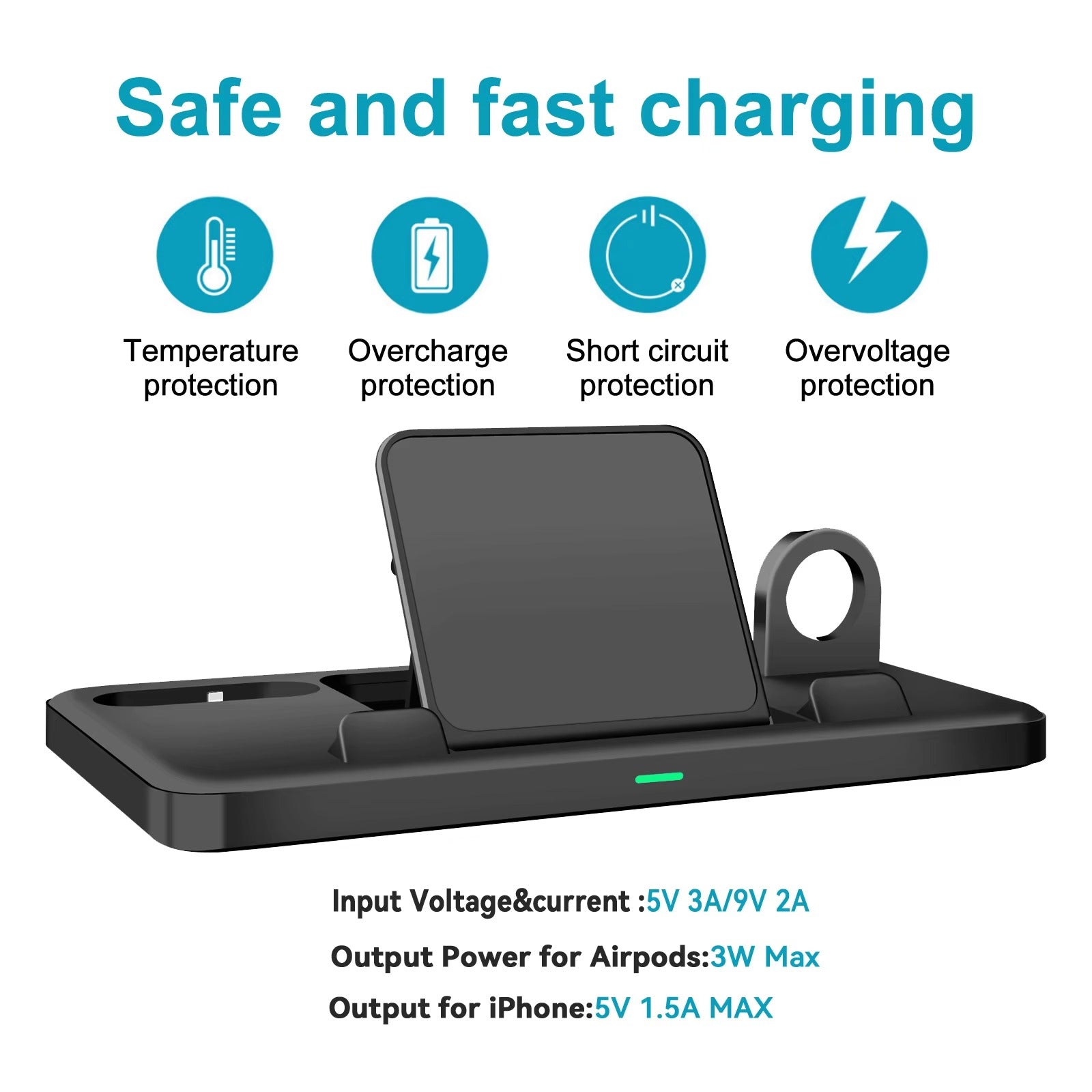 Premium 3 in 1 Charging Station – Portable Type-C Fast Charger Stand and Desk Holder for iPhone, Apple Watch and AirPods with Cable Included