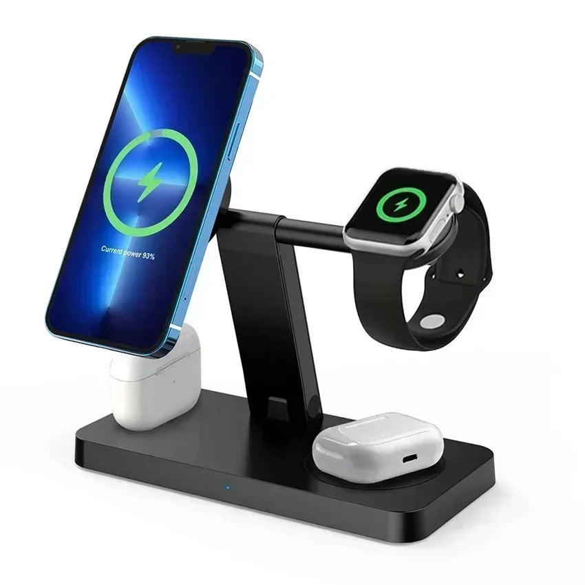 Premium 5 in 1 Magnetic Wireless Charging Station – Foldable Fast Charger Stand for Phones, Smartwatches, Earbuds with 30W Output & LED Night Light