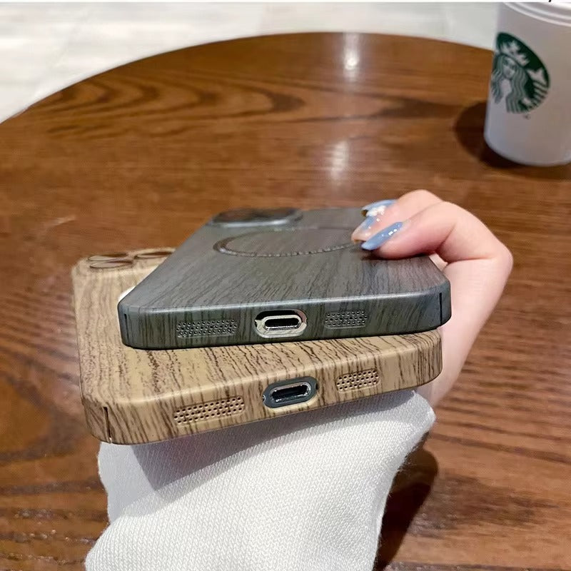 Premium Apple iPhone Case, MagSafe Compatible, Camera Lens and Screen Protection, Ultra Thin, Shockproof, Magnetic, Full All Around Protection, Wood Pattern Plastic Cover