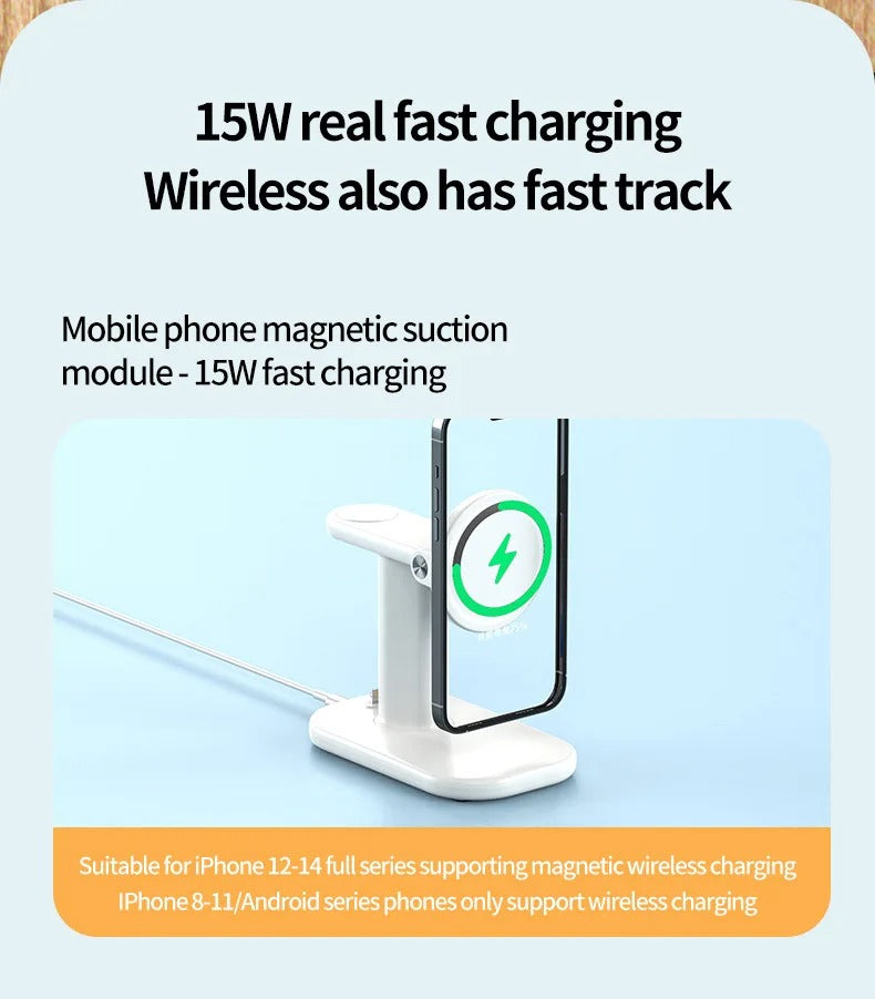 Premium Magnetic 3 in 1 Wireless Charging Station – 25W Foldable Fast Charger Stand and Phone Holder for iPhone, Apple Watch, AirPods and Qi Devices