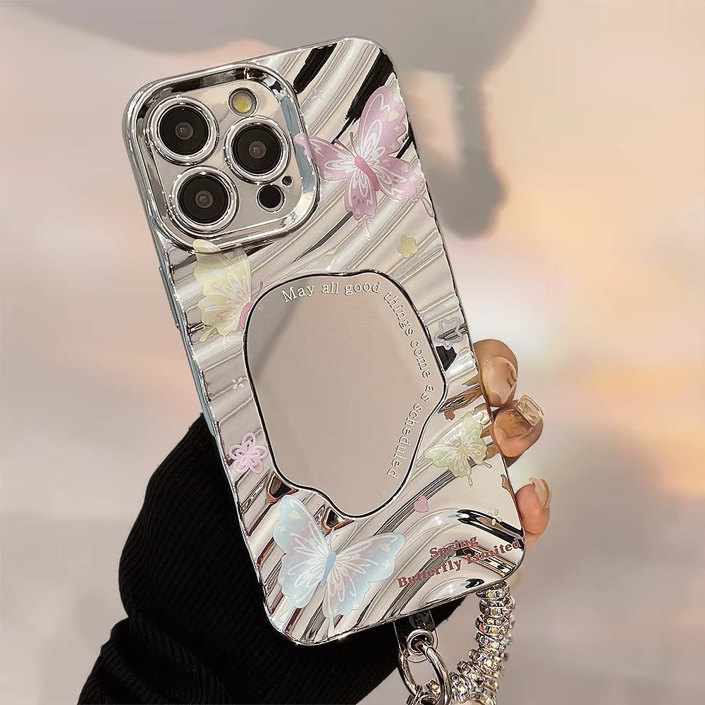 Luxury Apple iPhone Case, MagSafe Compatible, Camera Lens and Screen Protection, Ultra Thin, Shockproof, Magnetic, Full All Around Protection, Butterfly Mirror Bracelet Cover