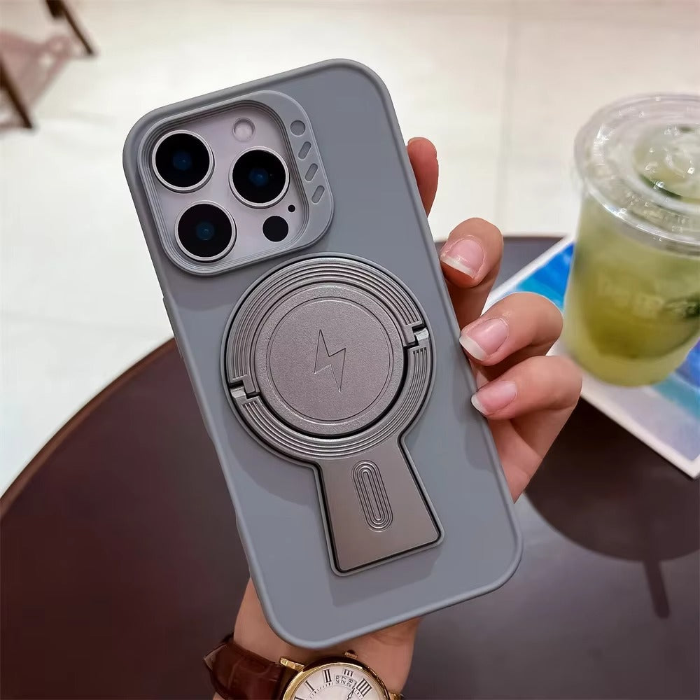 Luxury Apple iPhone Case, MagSafe Compatible, Camera Lens & Screen Protection, Ultra Thin, Shockproof, Magnetic Full All Around Cover – Invisible Folding Bracket Silicone Case with Soft Touch Finish