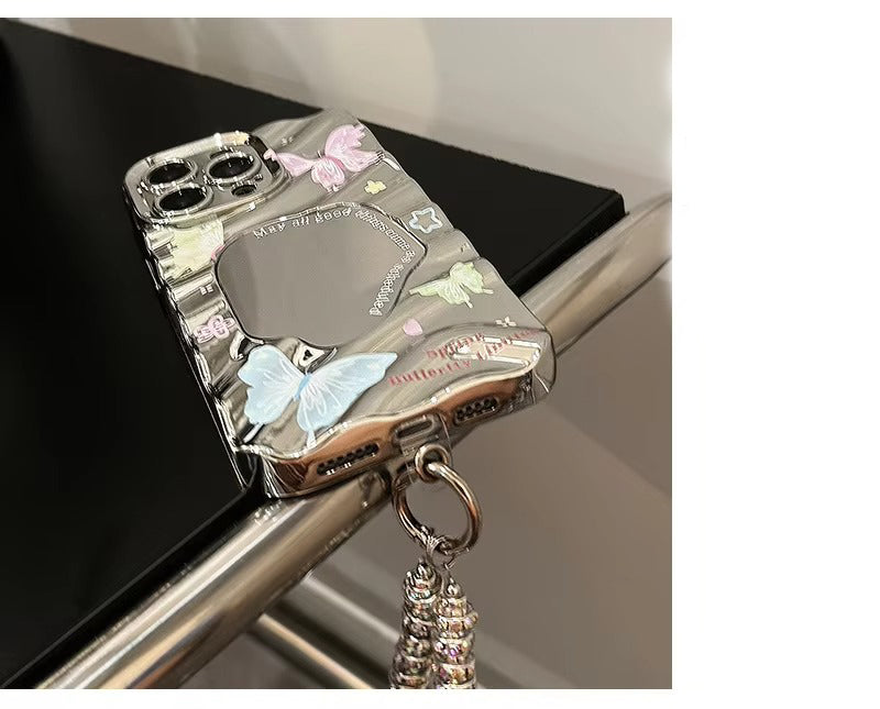 Luxury Apple iPhone Case, MagSafe Compatible, Camera Lens and Screen Protection, Ultra Thin, Shockproof, Magnetic, Full All Around Protection, Butterfly Mirror Bracelet Cover