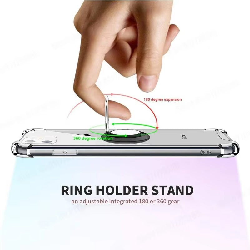 High Quality Transparent Phone Case with Magnetic Ring – Soft, Shockproof Cover with Built-In Card Holder for Apple Plus