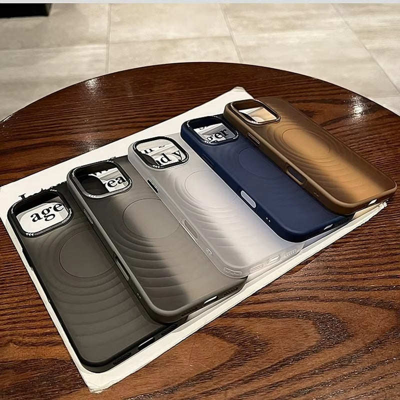 Luxury Apple iPhone Case, MagSafe Compatible, Camera Lens & Screen Protection, Ultra Thin, Shockproof, Magnetic Full All Around Cover – Water Ripple Matte Translucent Case with Metal Lens Bumper & Hard Back