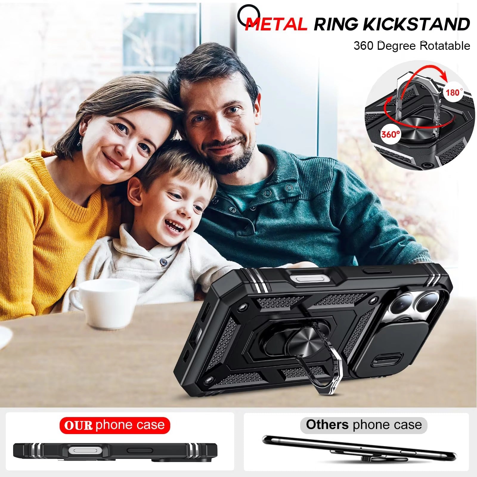 Robust Apple iPhone Case, MagSafe Compatible, Camera Lens and Screen Protection, Ultra Thin, Shockproof, Magnetic, Full All Around Protection, Slide Rotating Armor Cover