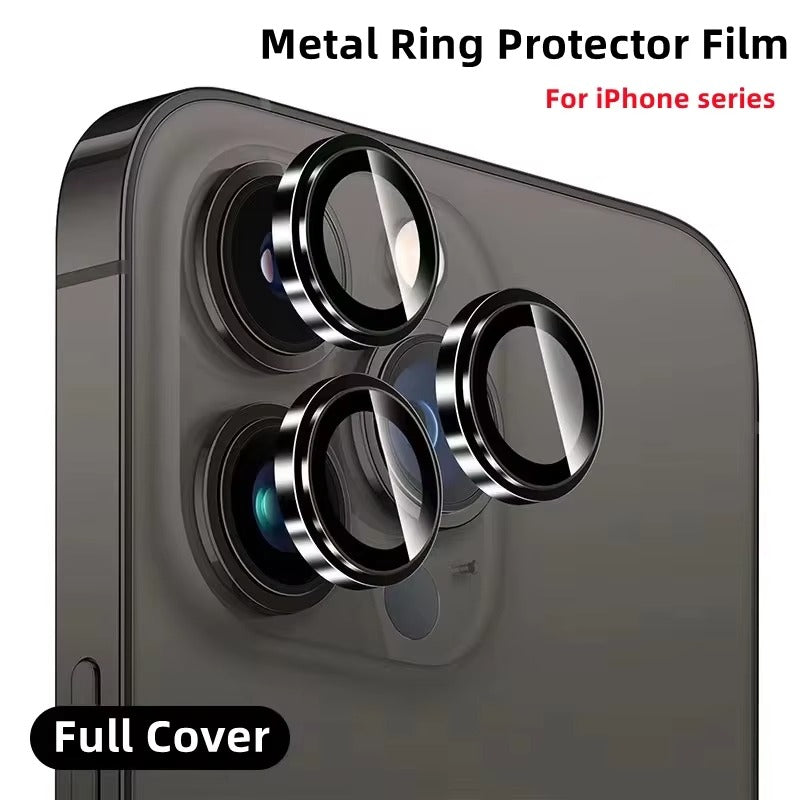 Luxury Metal Camera Lens Protector for iPhone – Diamond Edging, 9H Corning Glass, Anti-Scratch, Shockproof, Ultra HD Transparent Lens Cover Ring